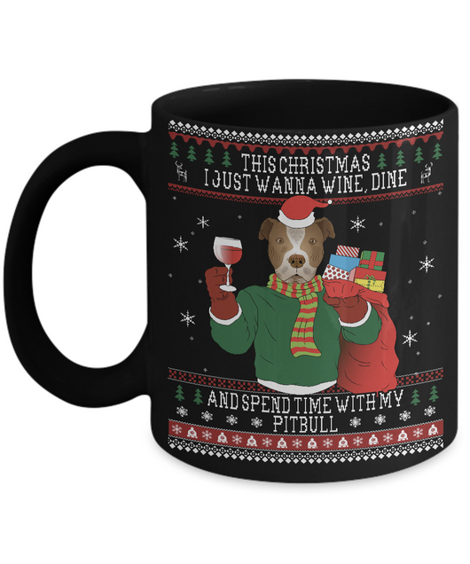 Pitbull Wine Lovers Ugly  Christmas Style Mug