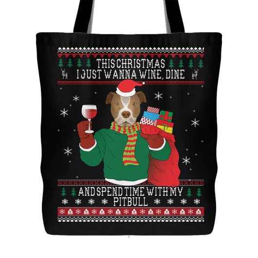 Pitbull Wine Lovers Christmas Tote Bags