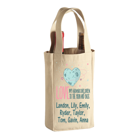 Moon and Back Grandkids Personliazed Wine Tote Bag