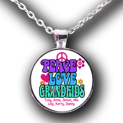 Peace, Love & Grandkids - Necklace Personalized